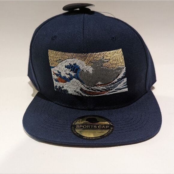 Great Wave off Kanagawa Embroidered Snapback Hat: Art, Japanese, Ocean Picture,